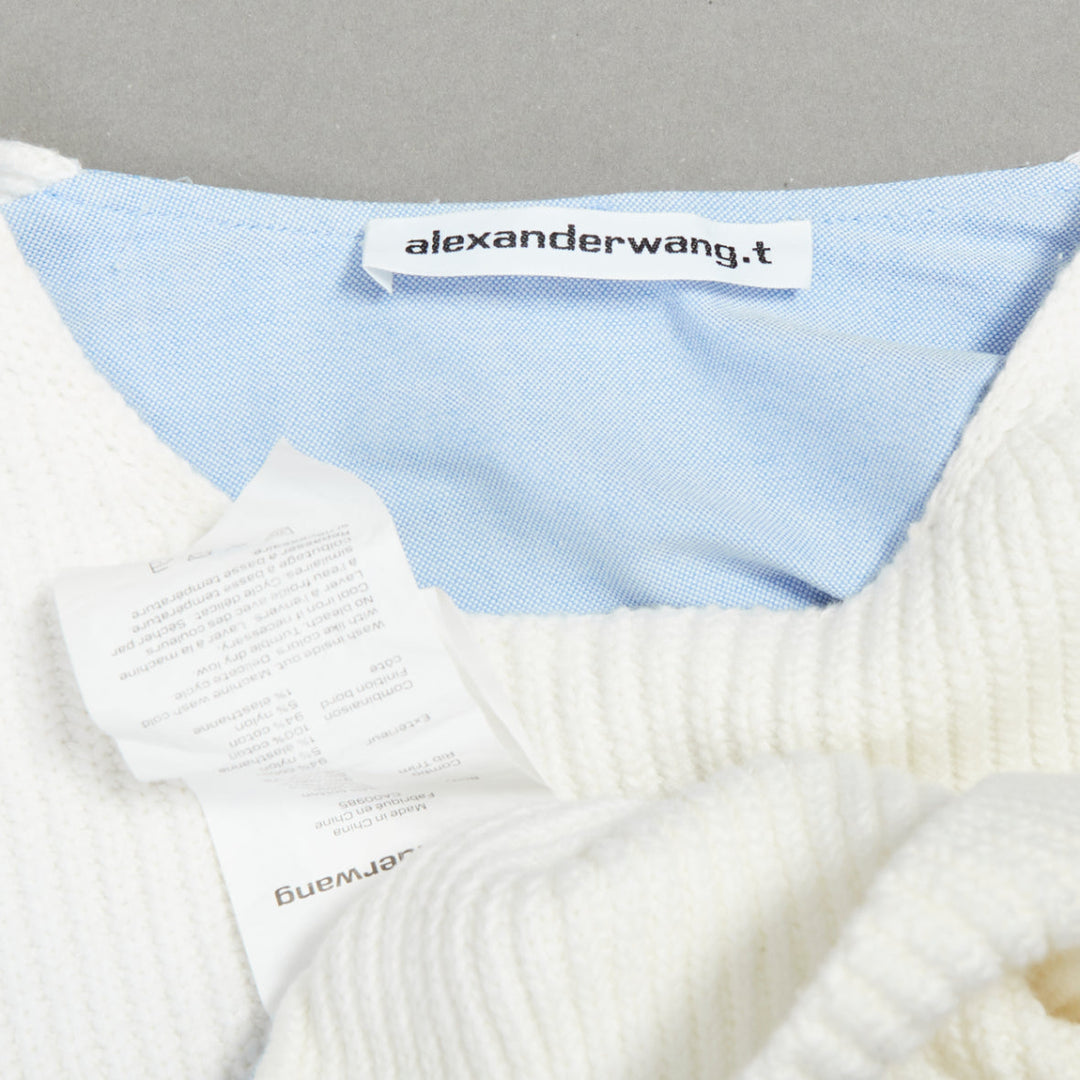 T ALEXANDER WANG cream blue cotton blend hybrid sweater shirt XS