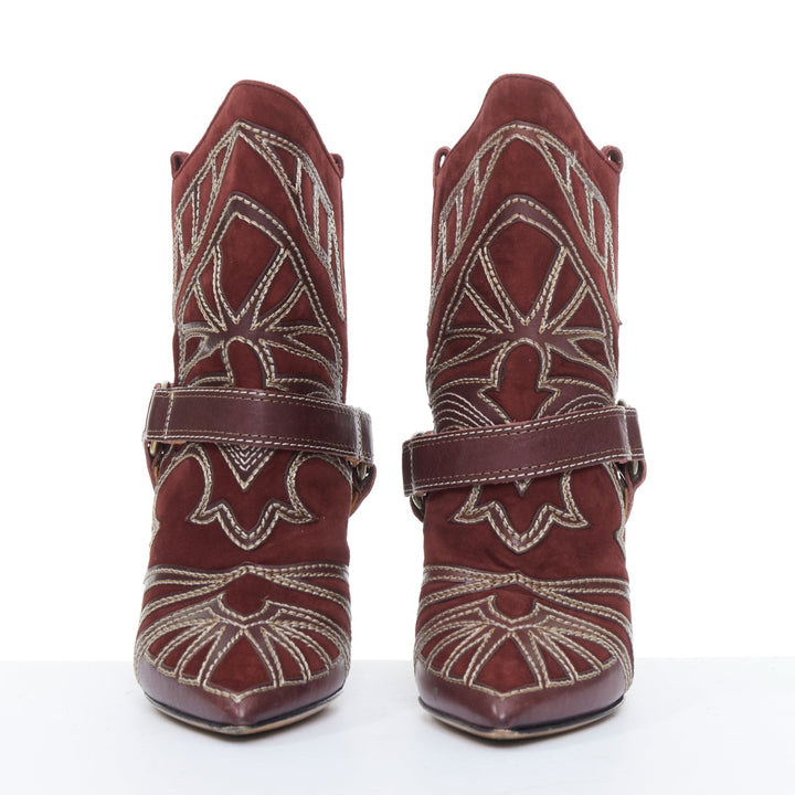 ISABEL MARANT Runway Blackson burgundy suede leather western cowboy boots EU36
