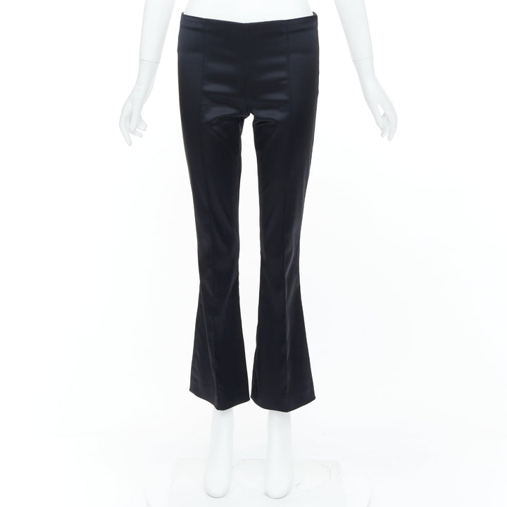 THE ROW black acetate blend satin pintuck crease bootcut trousers pant US2 XS