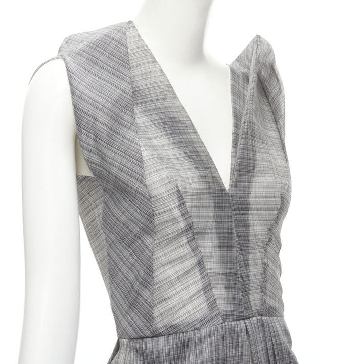 MATICEVSKI 2020 Mariposa silk grey checkered structural neckline dress AUS6 S