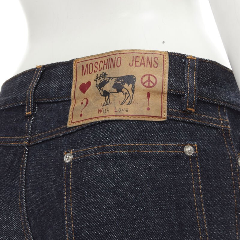 rare MOSCHINO JEANS Vintage dark denim hair clip embroidered cargo jeans IT38 XS