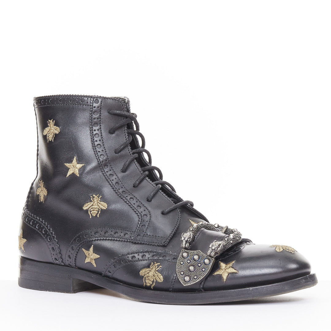 GUCCI 2018 Runway Queercore bee star embroidery leather brogue boot EU39.5 UK6.5