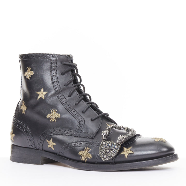 GUCCI 2018 Runway Queercore bee star embroidery leather brogue boot EU39.5 UK6.5