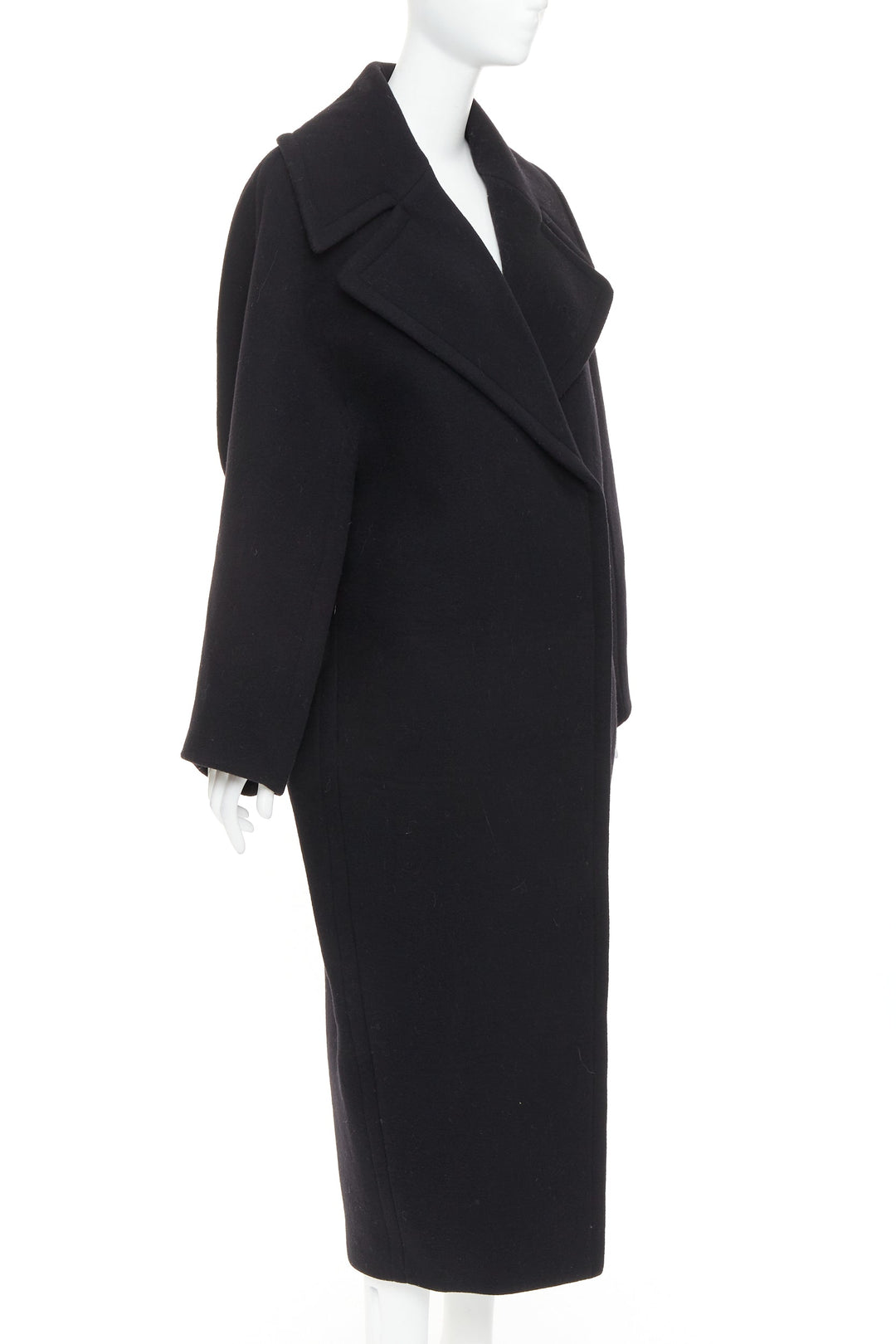 ALAIA black 100% double faced virgin wool oversized cocoon egg coat FR34 XS