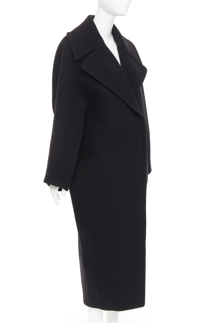 ALAIA black 100% double faced virgin wool oversized cocoon egg coat FR34 XS