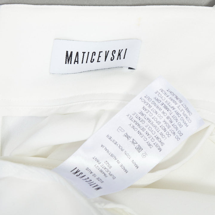 MATICEVSKI 2022 Duplicate white slit pleat front cropped pants AUS10 L