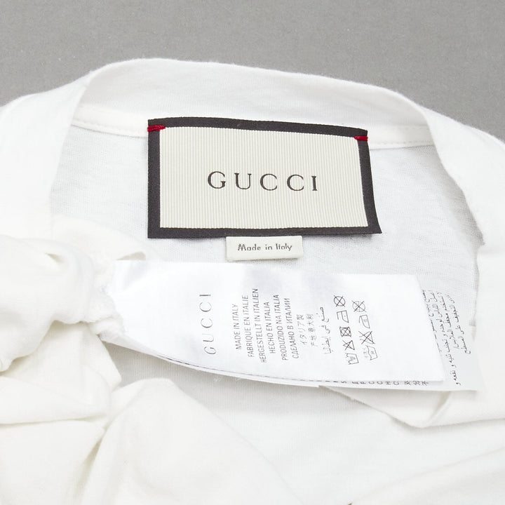 GUCCI cream logo print distressed cotton-jersey crew neck tshirt IT36 XXS
