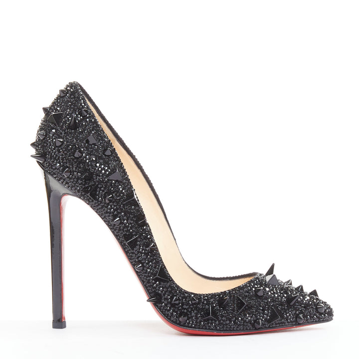 CHRISTIAN LOUBOUTIN Pigalili 120 black strass crystal spike stud pumps EU37