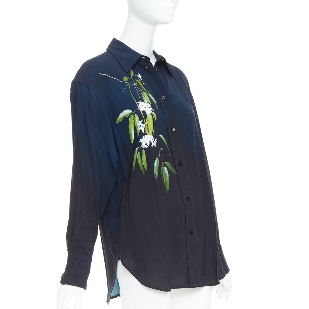 VICTORIA BECKHAM navy ombre floral print pajama shirt top UK6 XS