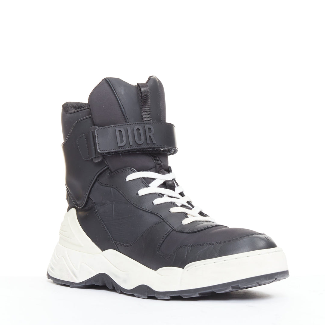 CHRISTIAN DIOR 2019 Jumper Leather black logo magic tape hi top sneakers EU37.5
