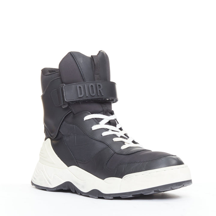 CHRISTIAN DIOR 2019 Jumper Leather black logo magic tape hi top sneakers EU37.5