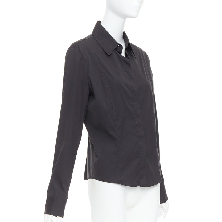 GUCCI Tom Ford 2000 black cotton blend slim fit panelled shirt IT46 XL