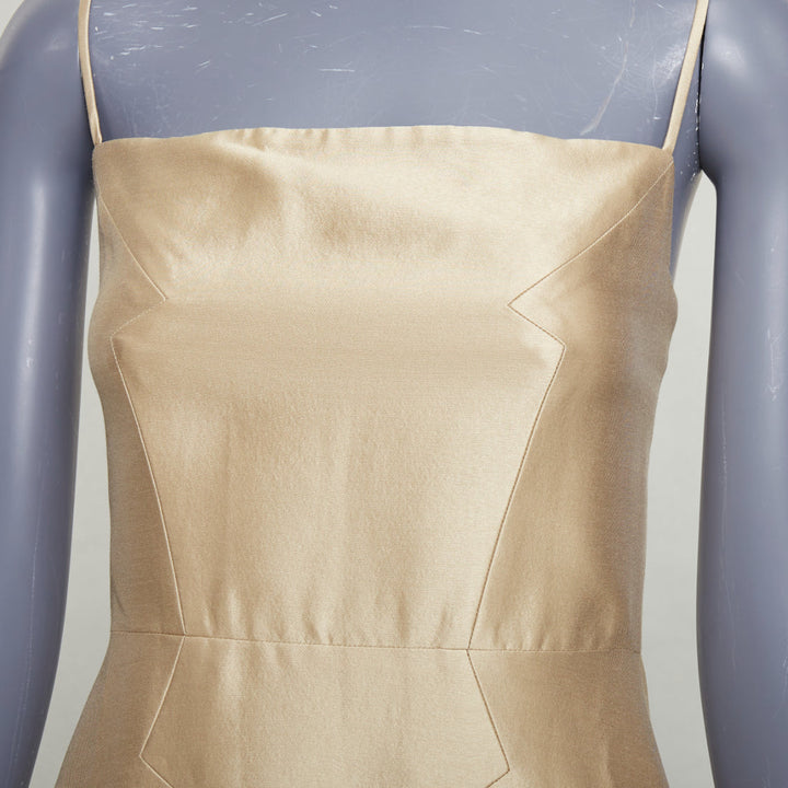 GABRIELA HEARST Herve champagne gold wool silk geometric dart dress IT36 XXS