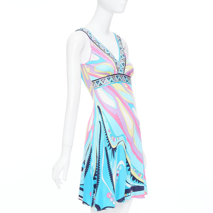 EMILIO PUCCI 100% silk light blue kaleidoscopic print mini dress IT40 S
