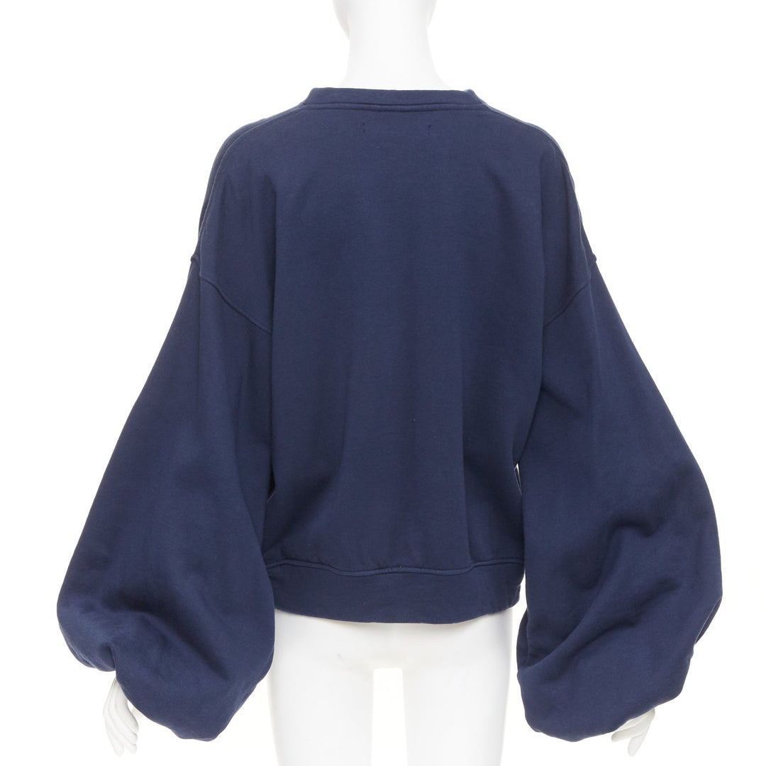 Y PROJECT navy cotton oversized gathered drawstring balloon sleeve sweatshirt S