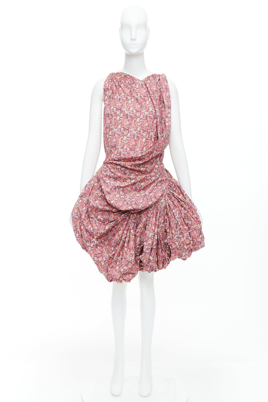 JUNYA WATANABE 2008 pink floral print deconstructed ruffle drape bundle dress S