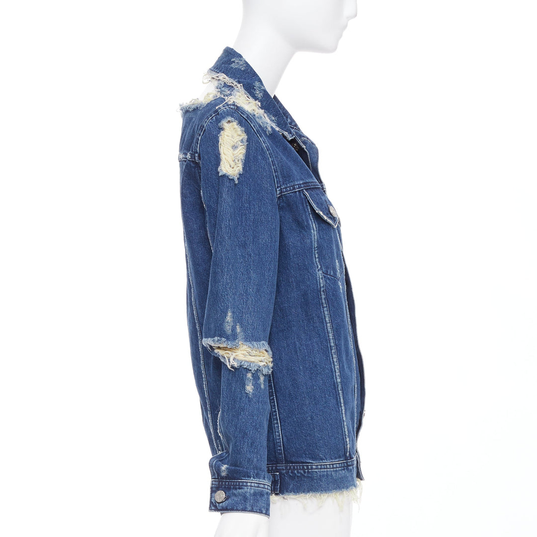 ACNE STUDIOS 2012 Fever Torn blue distressed denim cut out jacket FR34 XS