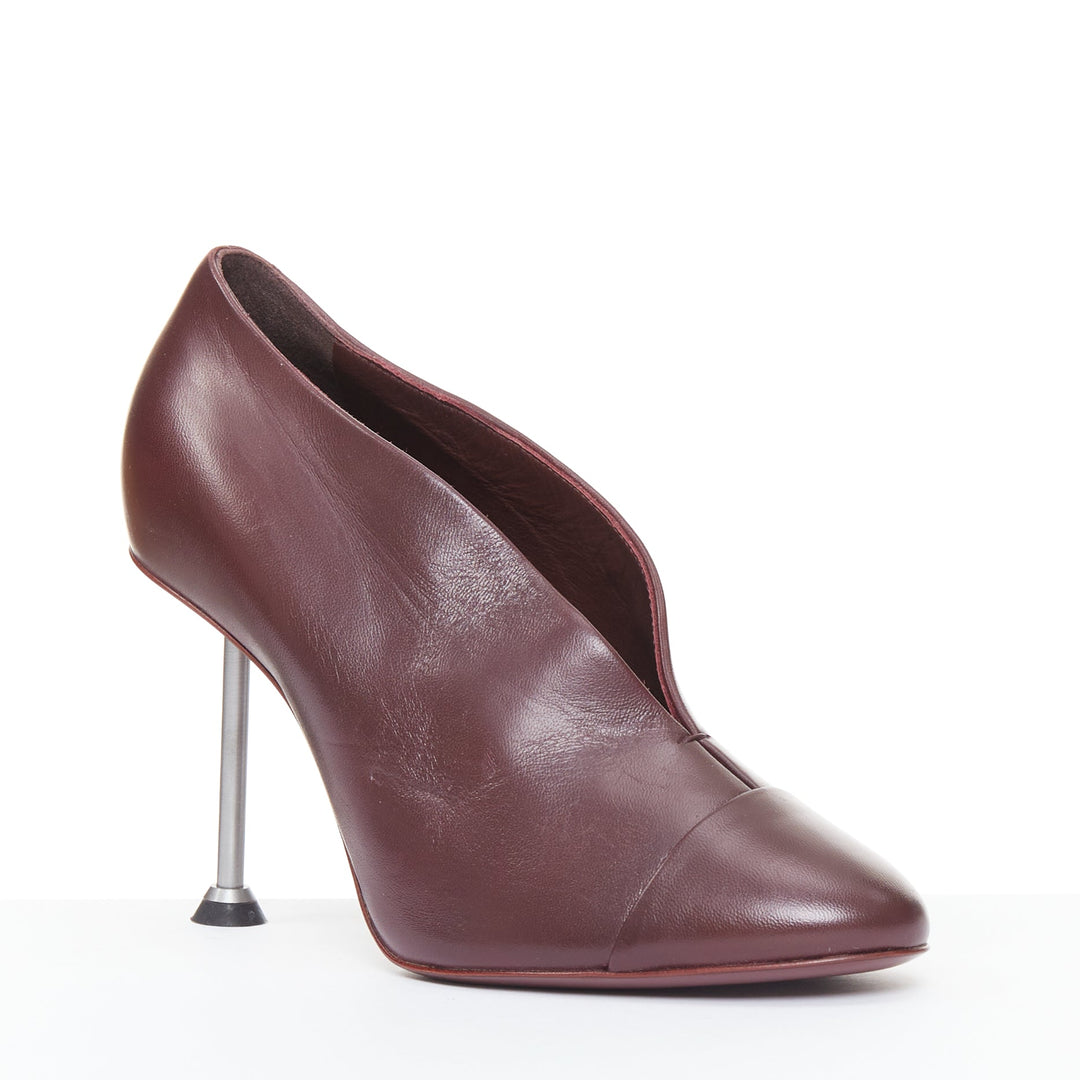 VICTORIA BECKHAM Pin plum burgundy smooth leather silver nail heel pumps EU38