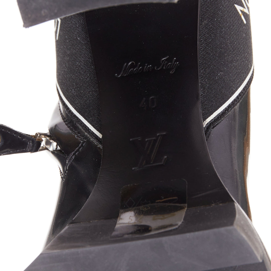 LOUIS VUITTON Star Trail black shiny leather logo tape army ankle boots EU40