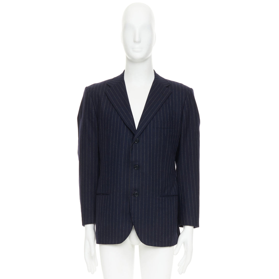 KITON 100% cashmere navy pinstriped double vents blazer jacket IT52 XL