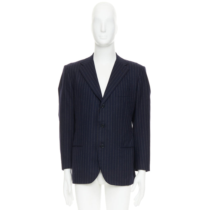 KITON 100% cashmere navy pinstriped double vents blazer jacket IT52 XL