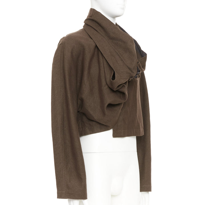 LEMAIRE draped wrapped cropped linen wool casual minimalist jacket FR44 XS