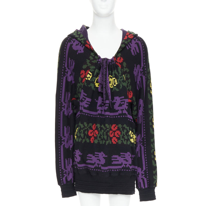 rare BERNHARD WILLHELM Vintage multicolor pixel print drawstring neck sweater L