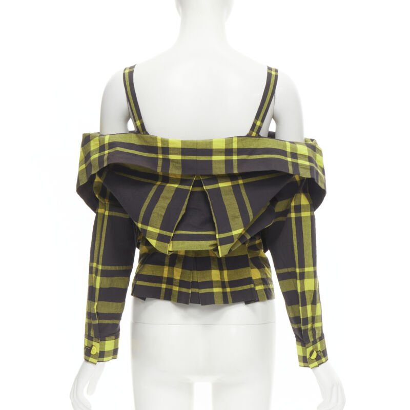 ISSEY MIYAKE Vintage black yellow check plaid cotton stand collar shirt S Rare