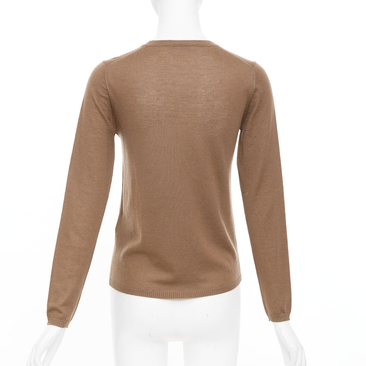 MAX MARA brown lightweight pure cashmere crew neck long sleeve sweater top S