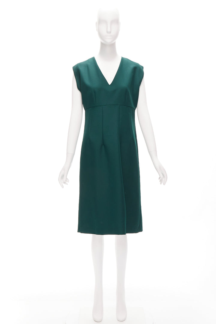 MARNI green twill V neck dart pleat waist sleeveless boxy dress IT40 S