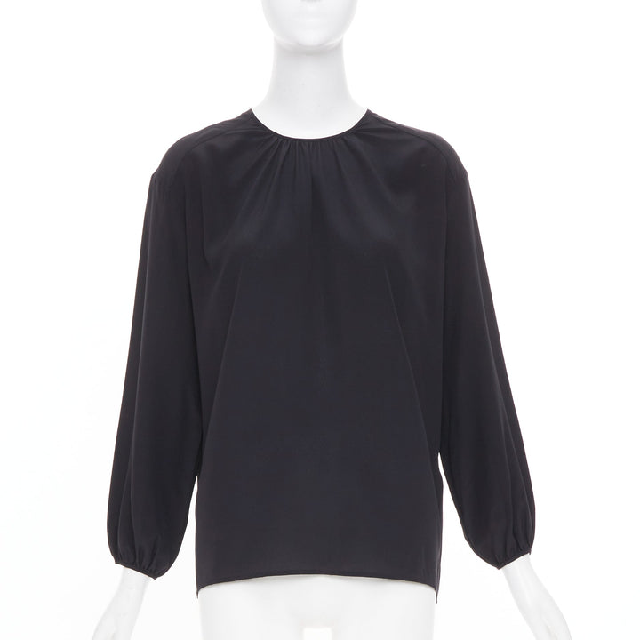 JOSEPH black gathered neck pleated long sleeve casual fluid silk blouse FR32 XXS