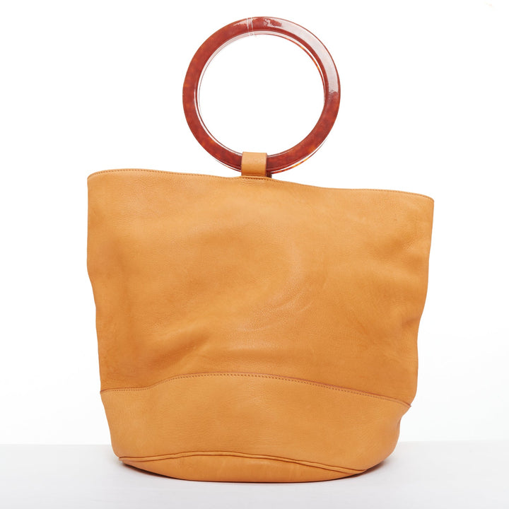 SIMON MILLER Bonsai 30 tan brown leather acrylic round handle hobo tote bag