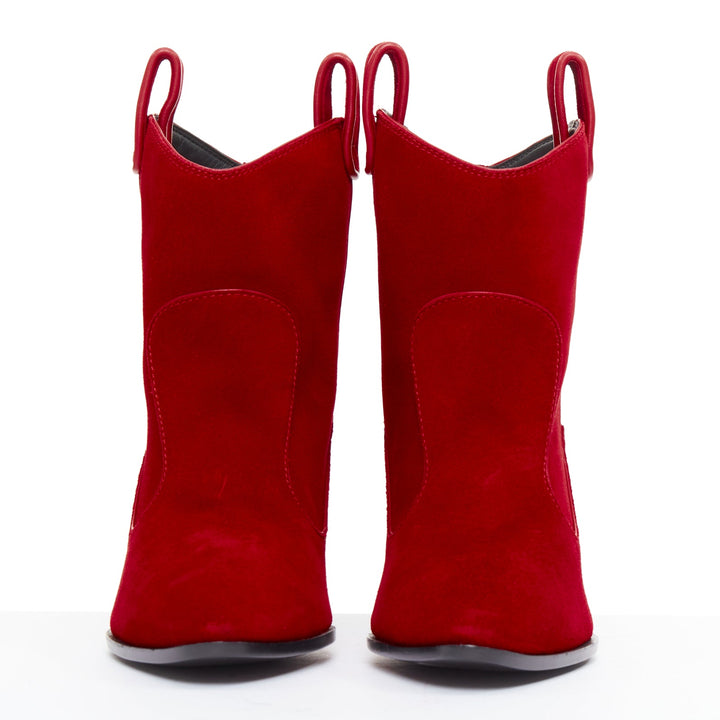 GIUSEPPE ZANOTTI Elna 55 red velvet leather cuban western cowboy boots EU36