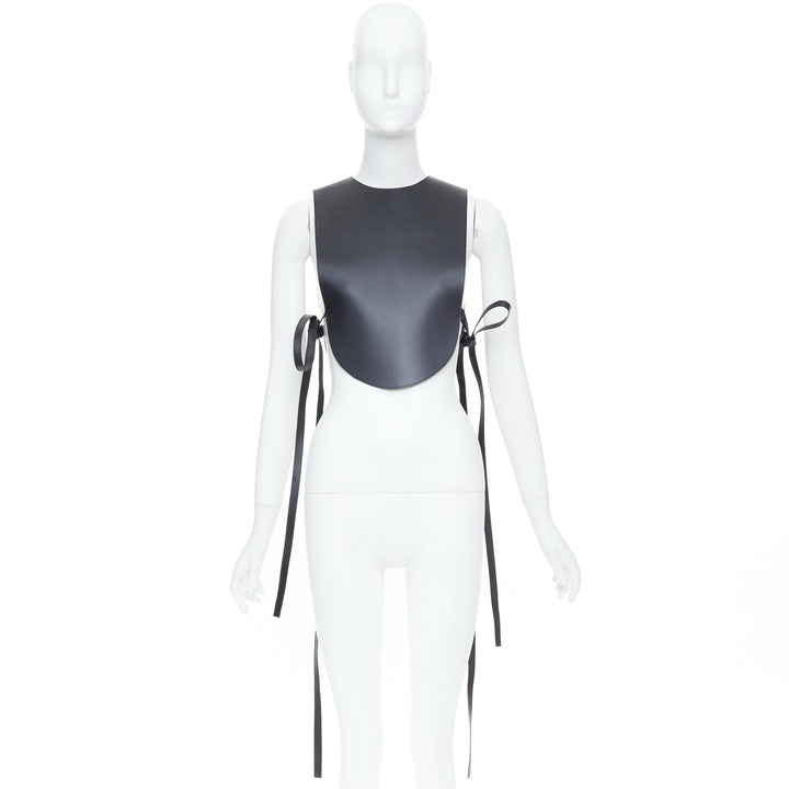 LOEWE 2020 Runway black calfskin leather side tie tabard plastron vest