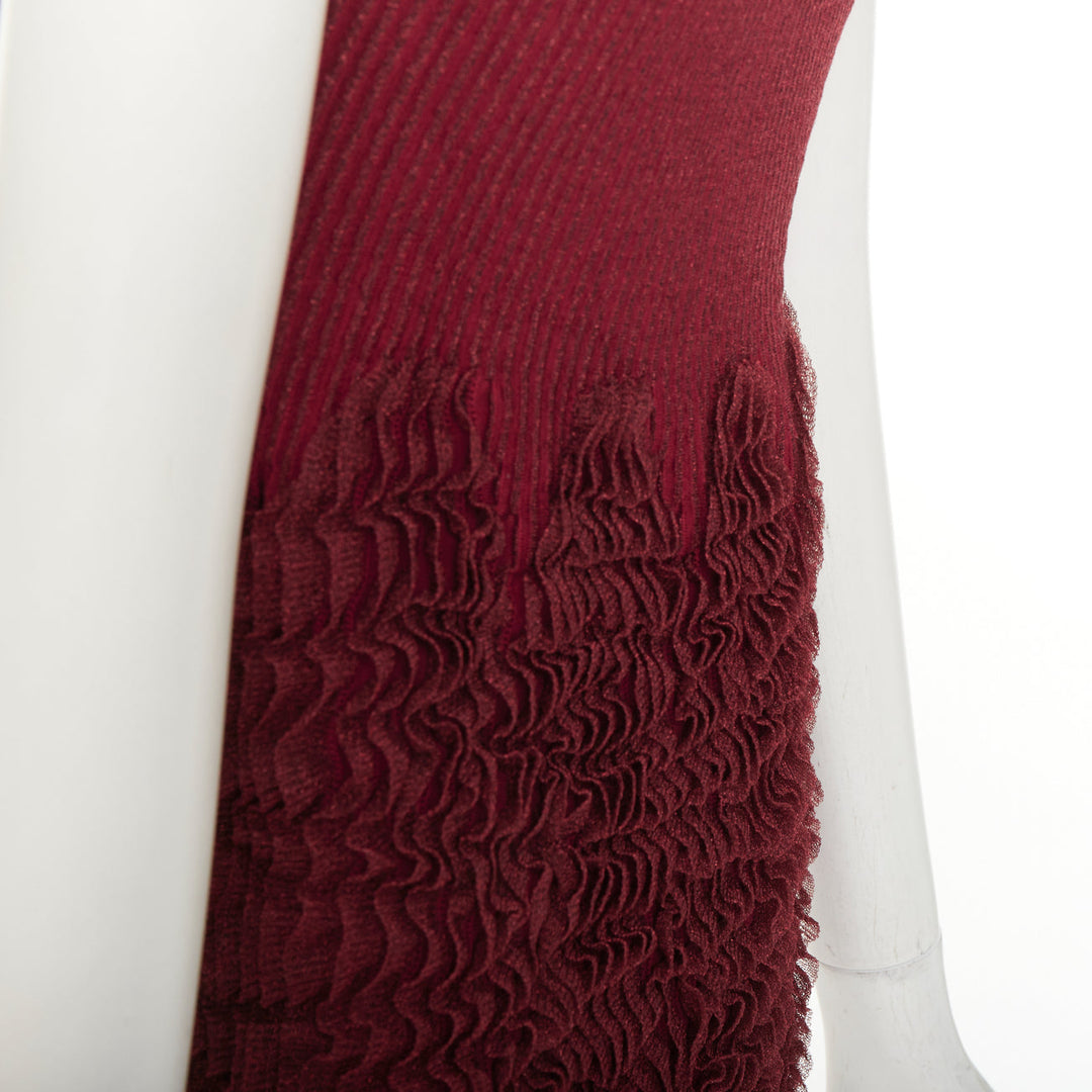 ALAIA burgundy ribbed tiered ruffle wool blend peplum top FR36 S