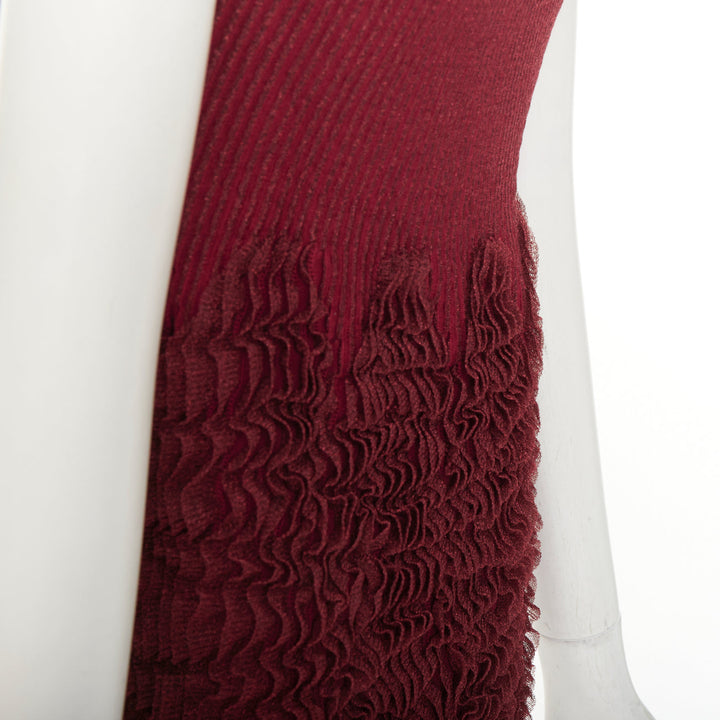 ALAIA burgundy ribbed tiered ruffle wool blend peplum top FR36 S