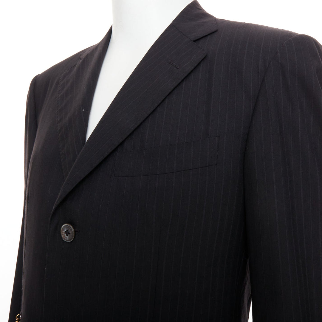 ZILLI PARIS black 100% wool pinstripe 3 buttons zip pocket blazer FR48 M