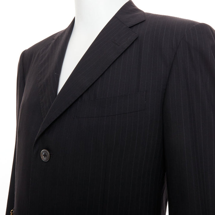 ZILLI PARIS black 100% wool pinstripe 3 buttons zip pocket blazer FR48 M