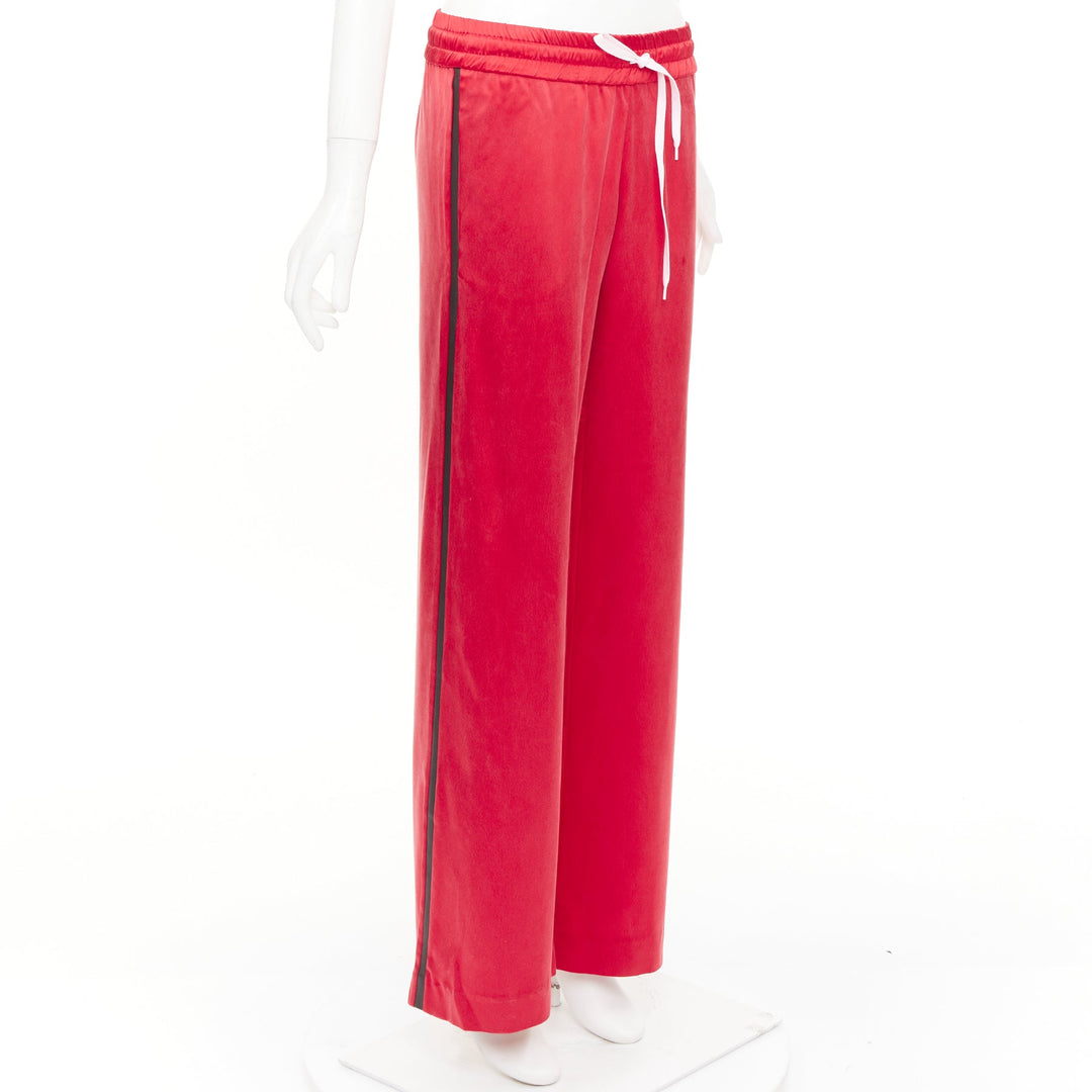 AMIRI 2018 leather trimmed washed silk side stripe drawstring trousers IT40 S