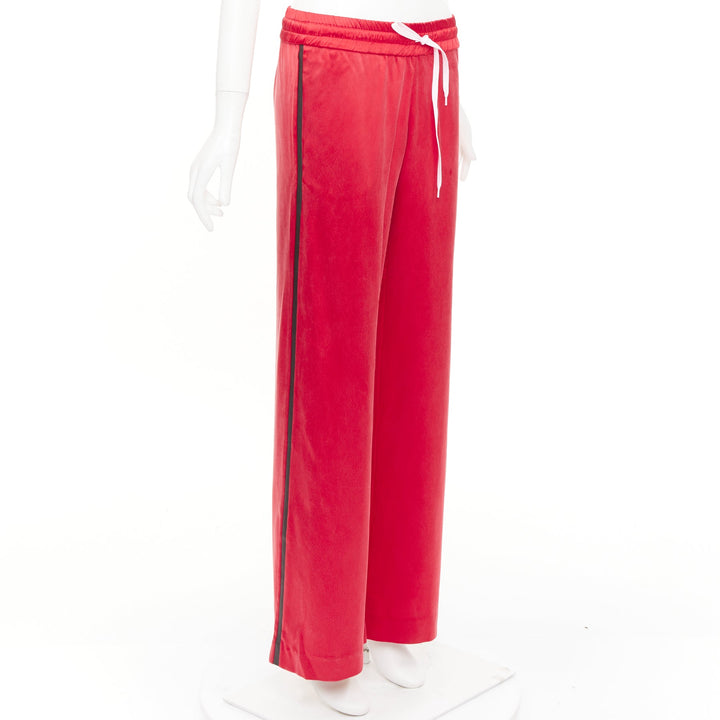 AMIRI 2018 leather trimmed washed silk side stripe drawstring trousers IT40 S