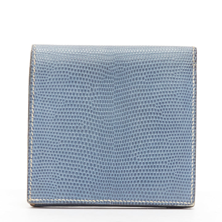 HERMES blue scaled leather silver logo bifold coins wallet