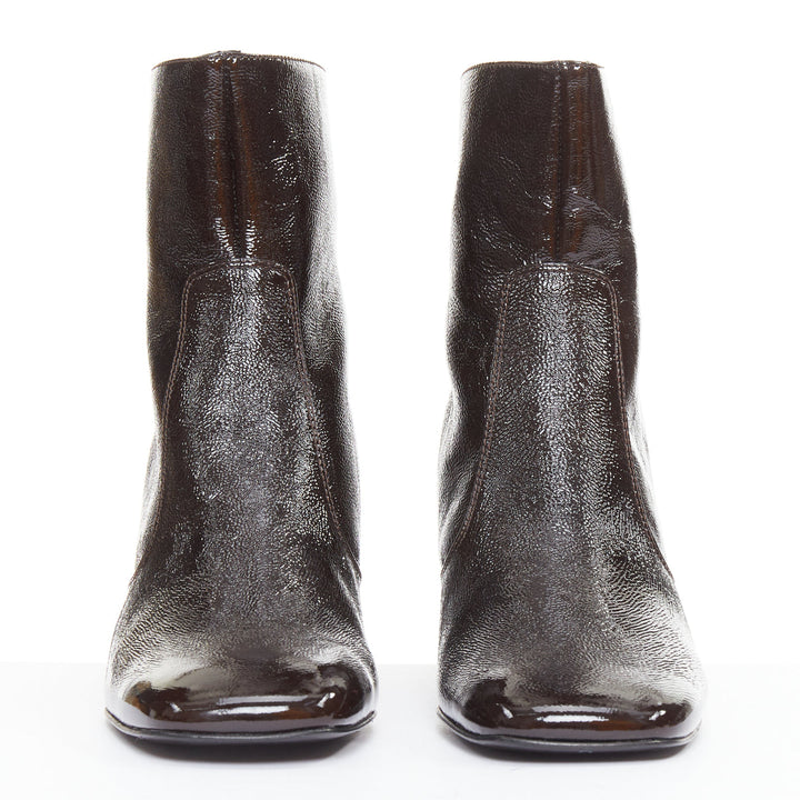 SANDRO chocolate cracked cow leather square toe block heel ankle boots EU38