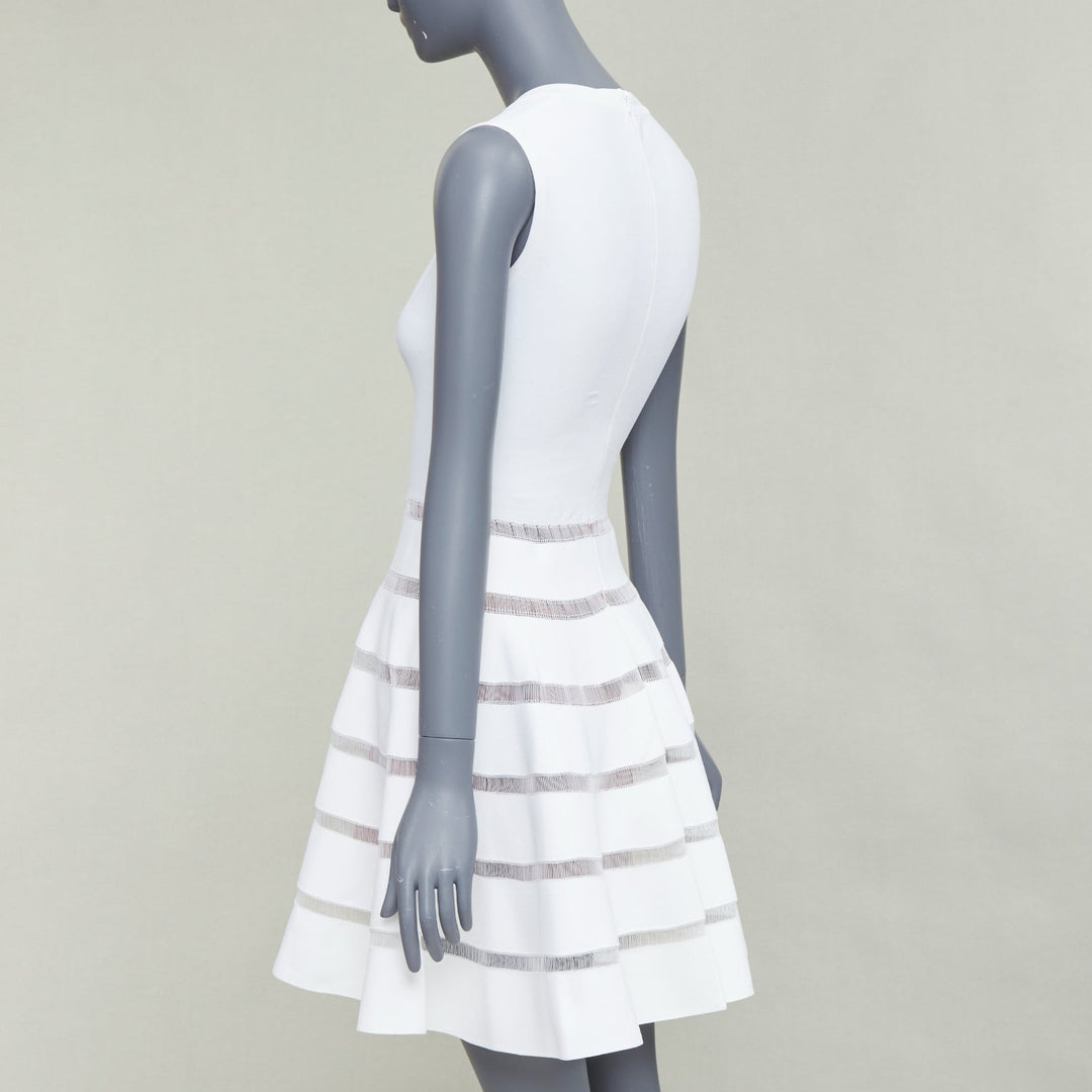 ALAIA ivory viscose blend square neck sheer lattice knit fit flare dress FR36 S