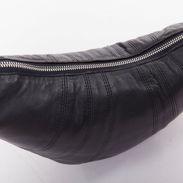 LEMAIRE Small Croissant black lambskin leather panelled half moon crossbody bag