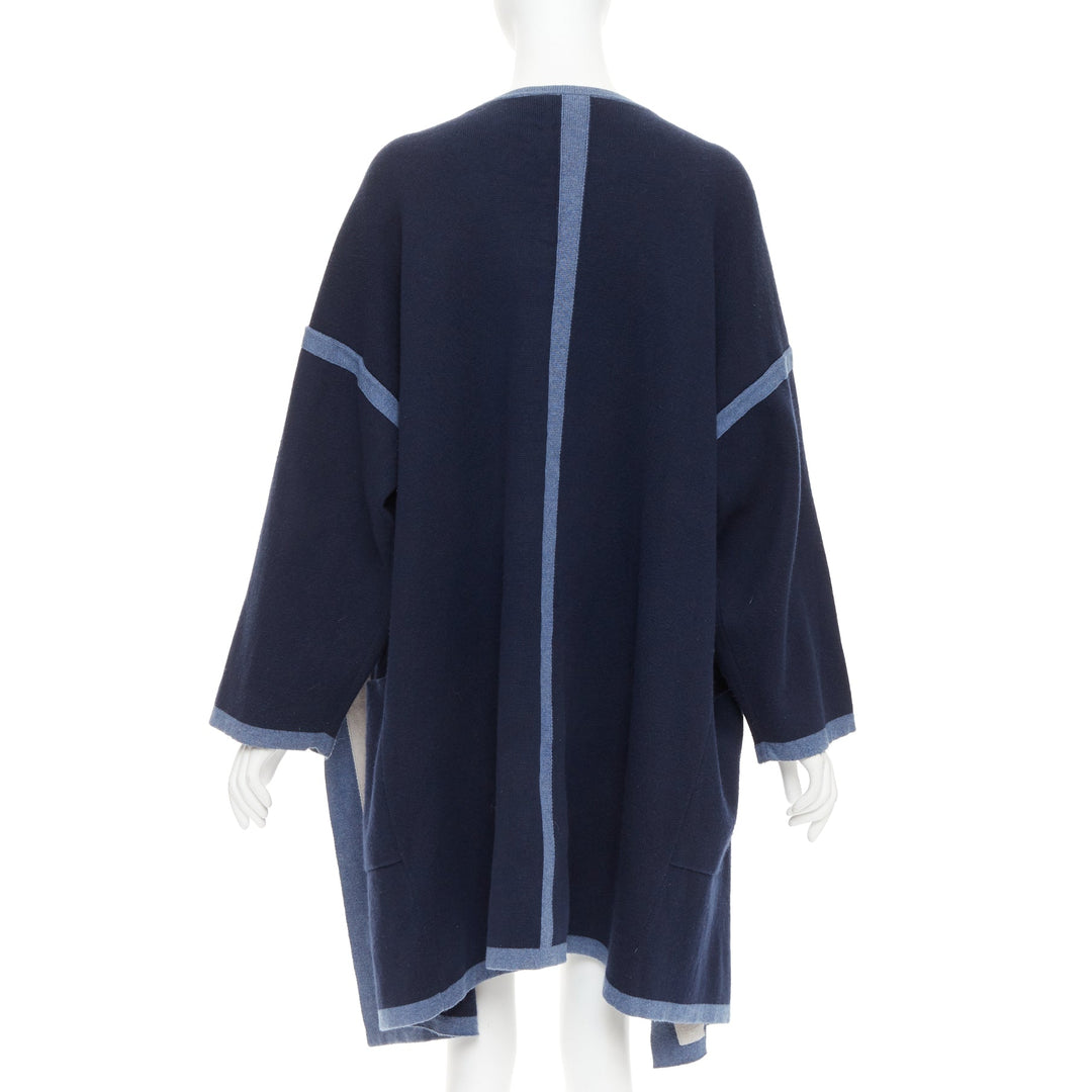 CHLOE navy ocean blue cotton silk cashmere striped cardigan coat XS