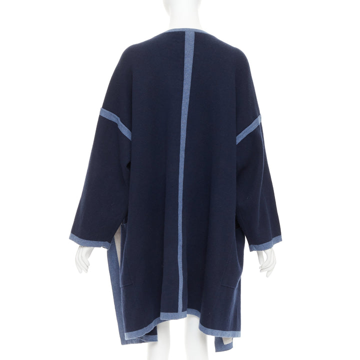 CHLOE navy ocean blue cotton silk cashmere striped cardigan coat XS