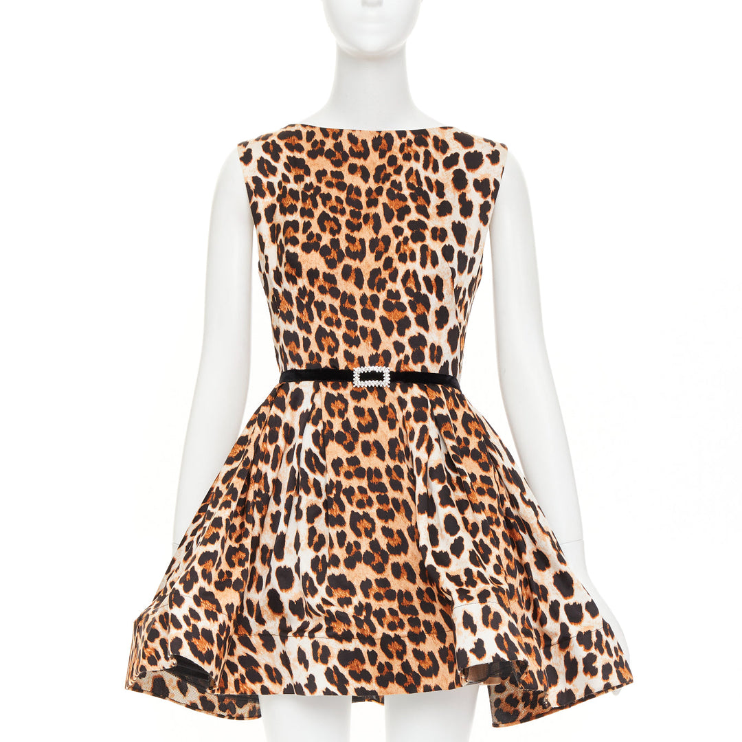BRONX & BANCO Luciana leopard print velvet belted fit flare mini dress XS