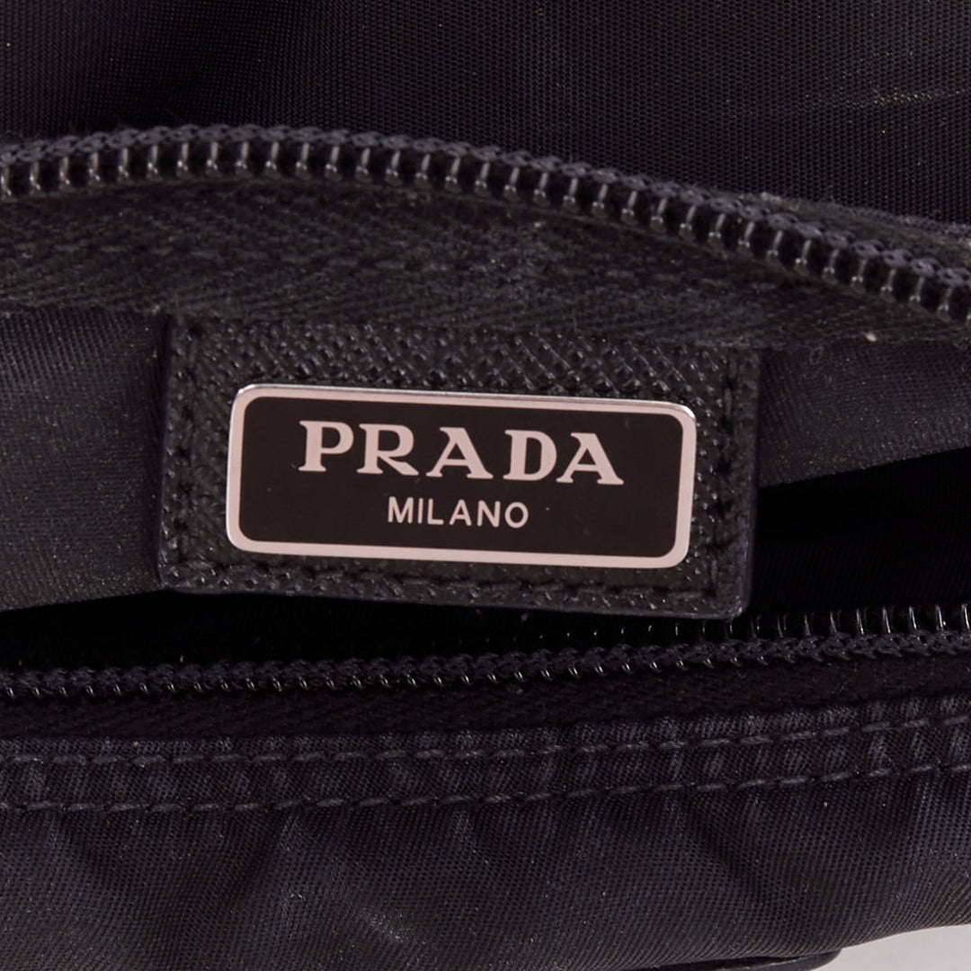PRADA Tessuto triangle logo silver hardware classic black nylon cosmetic pouch