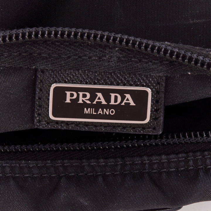 PRADA Tessuto triangle logo silver hardware classic black nylon cosmetic pouch