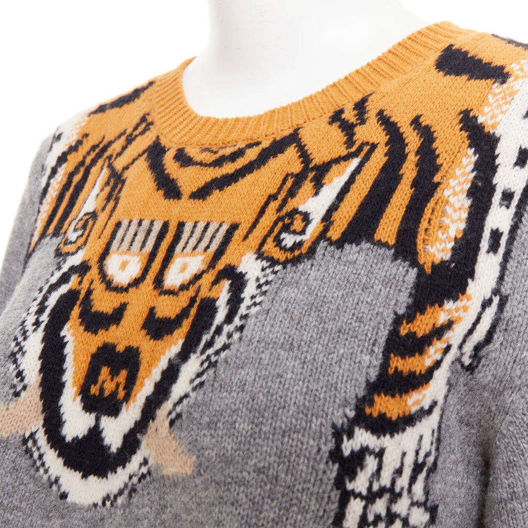 GUCCI 2016  100% wool Tiger intarsia grey animal knit pullover sweater M